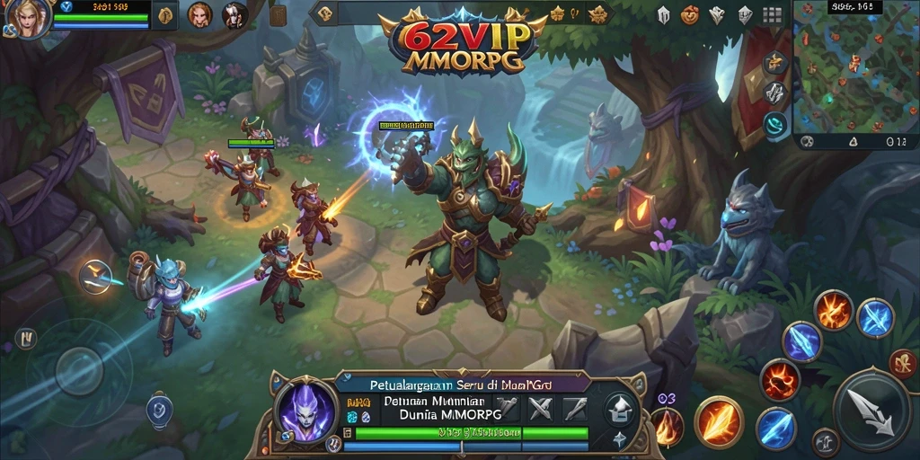 Tampilan epik dari pertempuran dalam game MMORPG 62VIP.