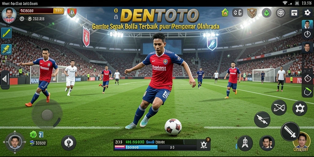 Gameplay DENTOTO dengan aksi sepak bola yang seru.