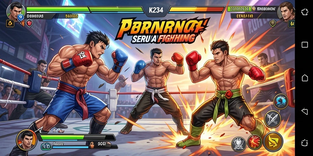 Screenshot K234 menampilkan pertarungan intens dan karakter yang keren.