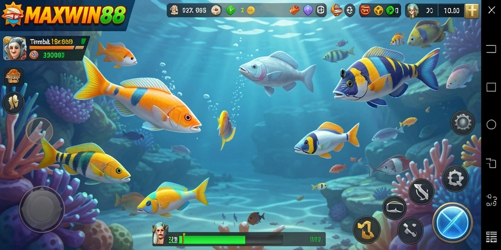 Screenshot gameplay MAXWIN88 menampilkan aksi Tembak Ikan yang mendebarkan.