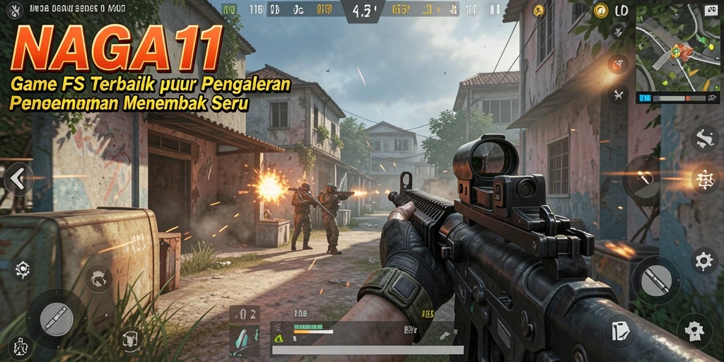 Screenshot gameplay NAGA11 menampilkan aksi menembak yang mendebarkan.